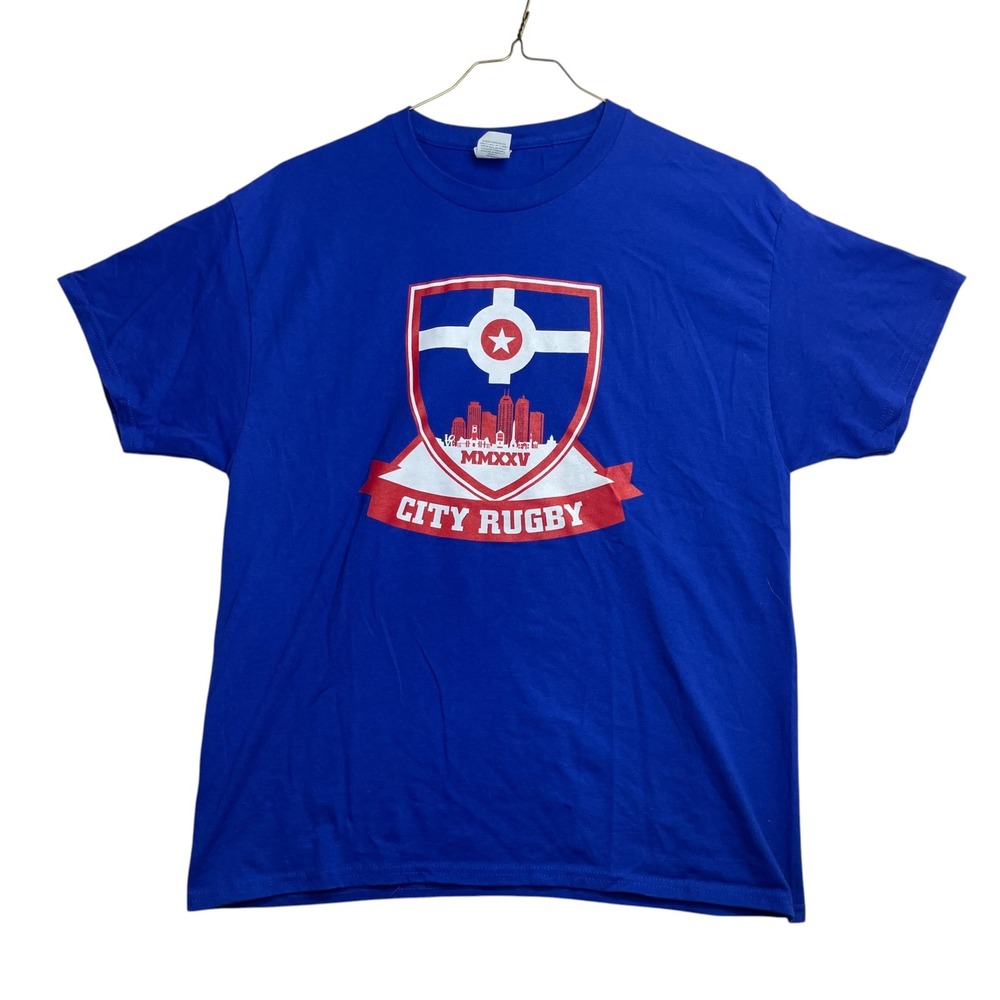 Hanes EcoSmart City Rugby T-Shirt Mens Large Blue Indianapolis Graphic Tee
